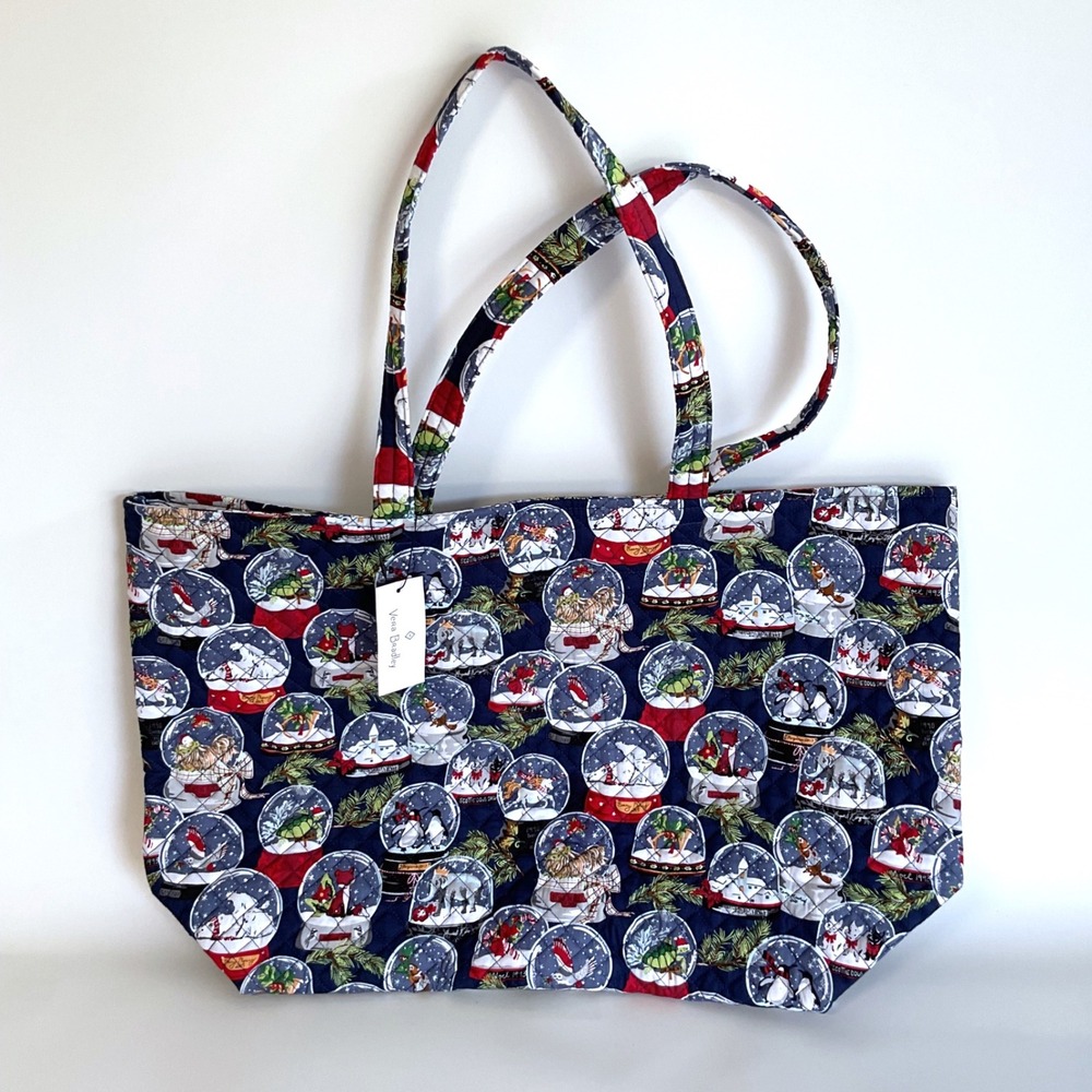 Vera Bradley Grand Tote Snow Globes Quilted Cotton Holiday Bag 28909-16066 NEW